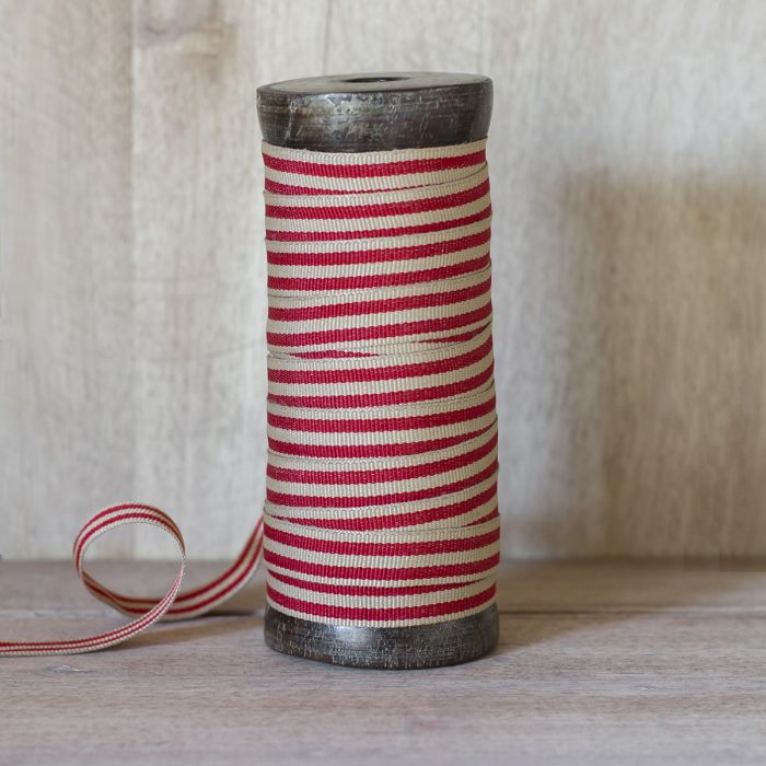 Red/Beech Stripe Cotton Ribbon - 25m Reel, Susie Watson Designs