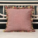 Large Red Earth Rustic Linen Cushion with Tassels