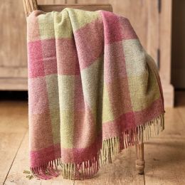 checked wool throw in soft shades of pink and green