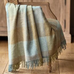 wool checked throw in soft shades of light blue and green