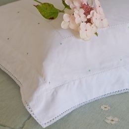 Pillow Case (Standard) - White /Duck Egg Blue Spot (Bed Linen)