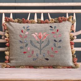 Embroidered Tulip Cushion with Tassels