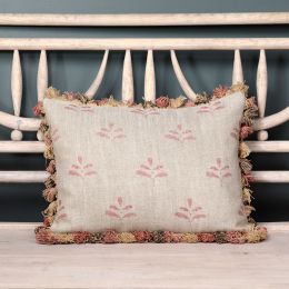 Red Leaf Rustic Linen Cushion with Tassels