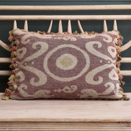 Burgundy Bukhara Rustic Linen Cushion with Tassels