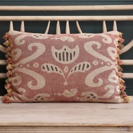 Faded Rose Tulipa Rustic Linen Cushion with Tassels