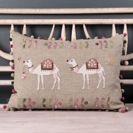 Appliqué Christmas Camel Linen Cushion
