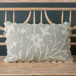 Celadon Crewelwork Linen Cushion