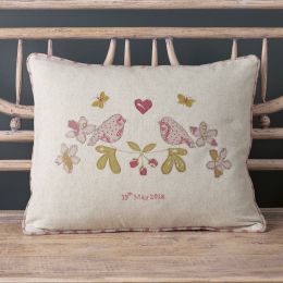 Personalised Embroidered Lovebirds Linen Cushion
