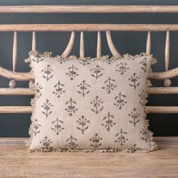 Charcoal Moonflower Linen Cushion