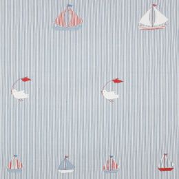 True Blue Bird & Boat Cotton Embroidered Panel – 127