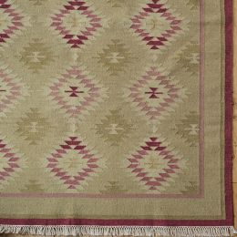 Hand-woven Wool Kilim - Olive Rose Ragini - Medium