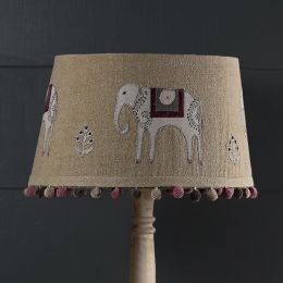 Embroidered Saffron Linen 14" Empire Lampshade with Pompoms