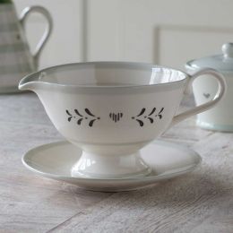 Charcoal Gustavian Sauce Boat and Saucer