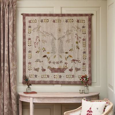 Embroidered Winter Hares Wallhanging