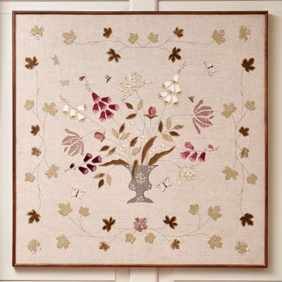 Framed Embroidered Wallhanging - Foxglove & Tulips