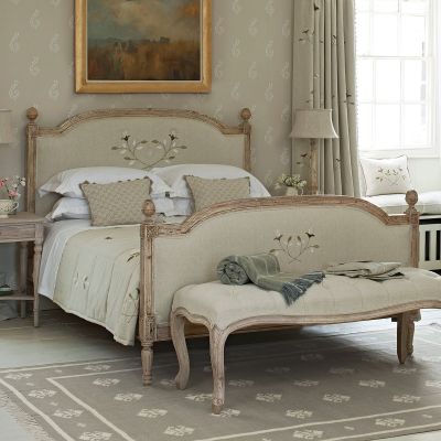 Ex-Display - Upholstered Full Bed in Grey Rosebud Linen - King Size