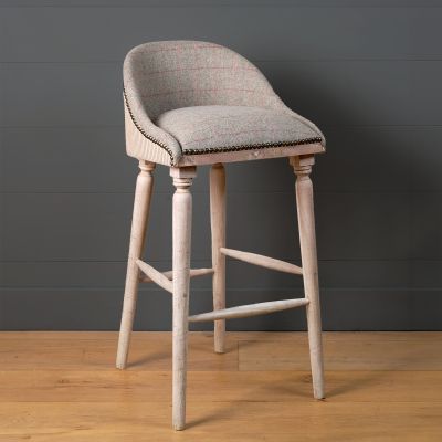 Grey Red Check Wool Upholstered Bar Stool