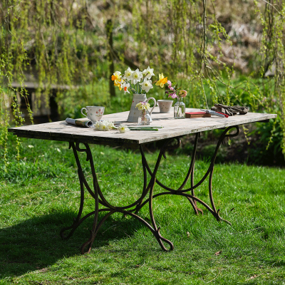 Wrought Iron & Teak Garden Table