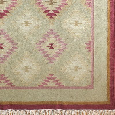 Hand-woven Wool Kilim - Celadon Ragini  - Medium