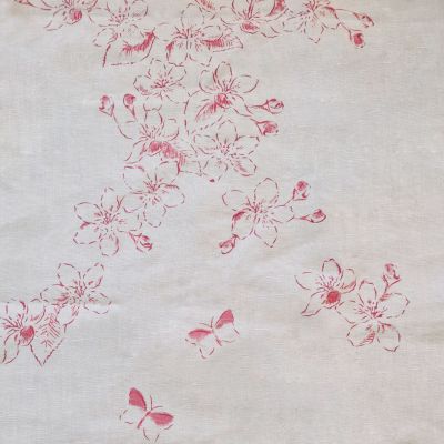 Hand-printed Rose Apple Blossom Toile Linen - 318