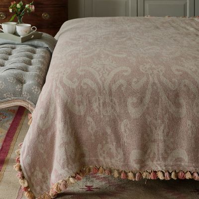 Large Dusky Pink Sacha Rustic Linen Throw with Tassels