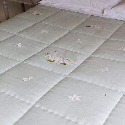 Duck Egg stripe embroidered quilt