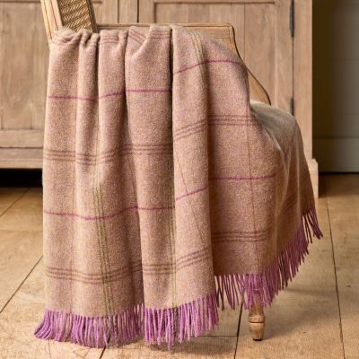 Dusky Mauve Tartan Shetland Wool Throw