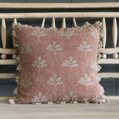 Red Earth Reverse Leaf Rustic Linen Cushion