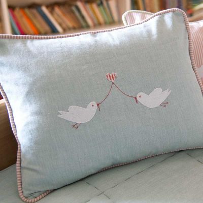 Embroidered Lovebird Cushion