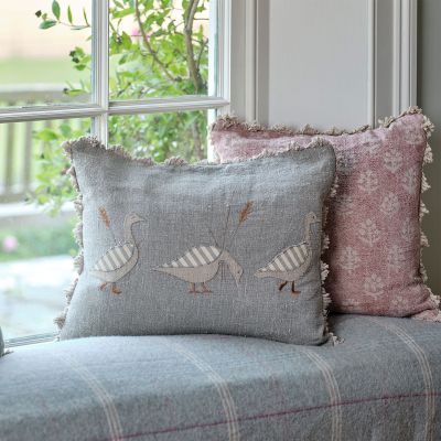 Embroidered Blue Geese Cushion