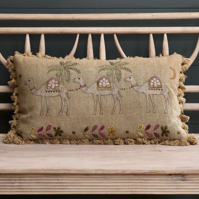 Large Golden Camels Embroidered Cushion
