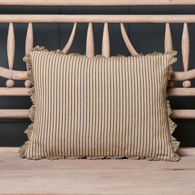 Charcoal Dimity Stripe Cushion with Fan Edge