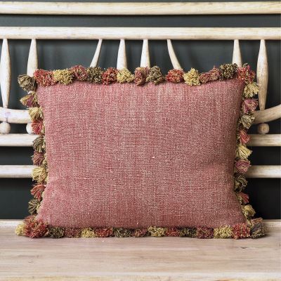 Red Earth Rustic Linen Cushion with Tassels