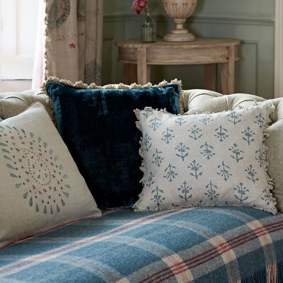 Marine Blue Moonflower Linen Cushion