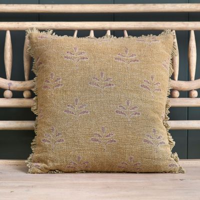 Saffron Reverse Leaf Rustic Linen Cushion