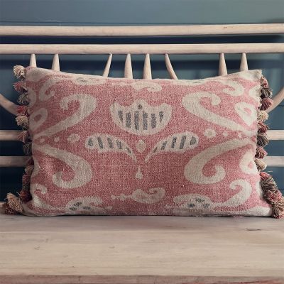 Faded Rose Tulipa Rustic Linen Cushion with tassels
