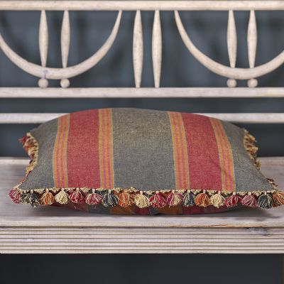 Jodhpur Stripe Large Cotton Seat Cushion with Tassels 58 x 58cm