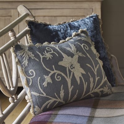 Charcoal Crewelwork Linen Cushion