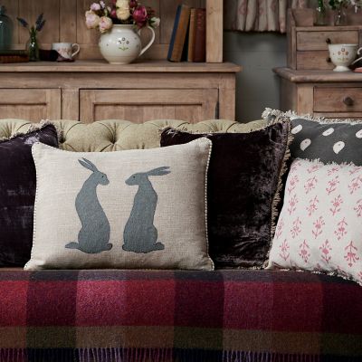 Applique Pair of Hares Linen Cushion