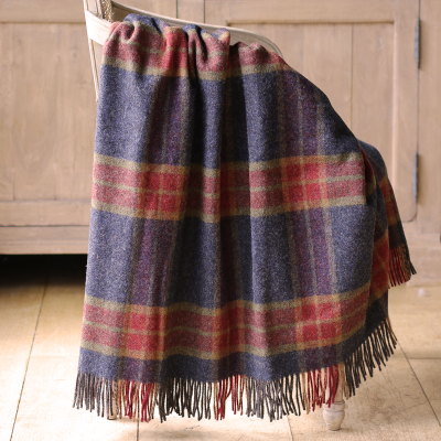 Charcoal Russet Tartan Shetland Wool Throw