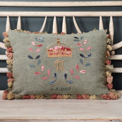 Embroidered Coronation Cushion with Tassels