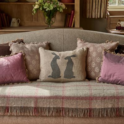 Applique Pair of Hares Linen Cushion