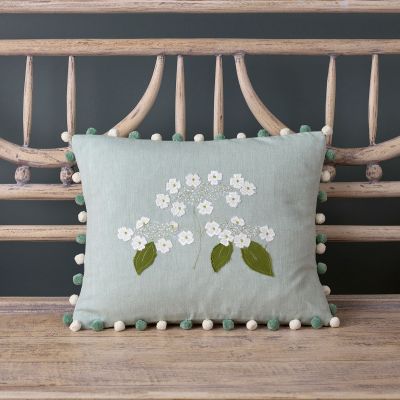 Duck Egg Embroidered Flower Cushion - Hydrangea