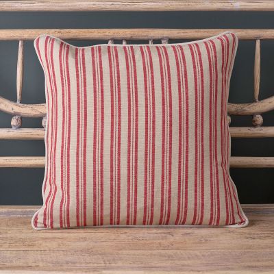 Berry Red Beech Ticking Stripe Cushion