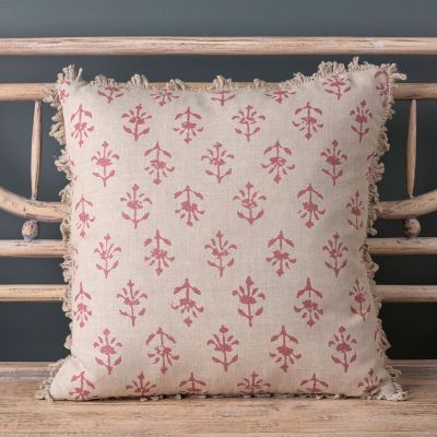 Indian Red Moonflower Linen Cushion Large