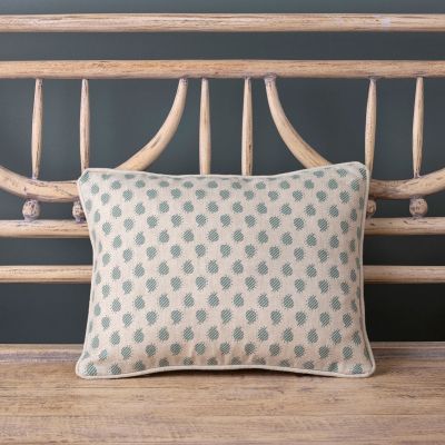 Pale grey linen cushion with blue pattern