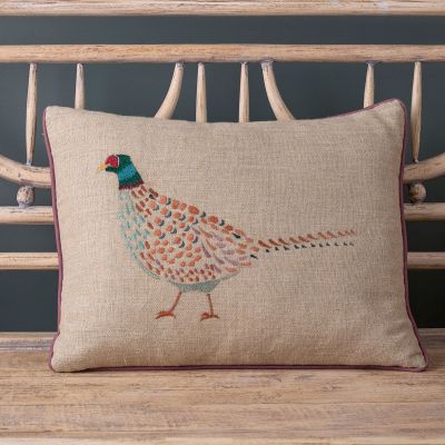 Seconds - Embroidered Pheasant Linen Cushion