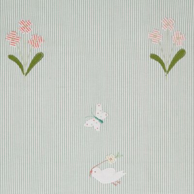 Duck Egg Bird & Flower Cotton Embroidered Panel – 128