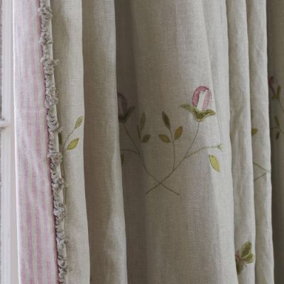 Pair of Curtains in Pink Embroidered Rosebud 160cm (W) x 220cm (L)