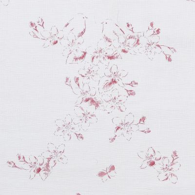 Hand-printed Raspberry Red Apple Blossom Toile Linen - 317